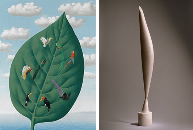[left] René Magritte, The Third Dimension (La troisième dimension), 1942. Sammlung Moderne Kunst, Pinakothek der Moderne, Bayerische Staatsgemaeldesammlungen, Munich, Image: bpk Bildagentur / Pinakothek der Moderne / Art Resource, NY, Artwork: © 2021 C. Herscovici / Artists Rights Society (ARS), New York [right] Constantin Brâncuși, Bird in Space, 1923. Metropolitan Museum of Art, New York, Image: © The Metropolitan Museum of Art. Image source: Art Resource, NY, Artwork: © 2021 Artists Rights Society (ARS), New York